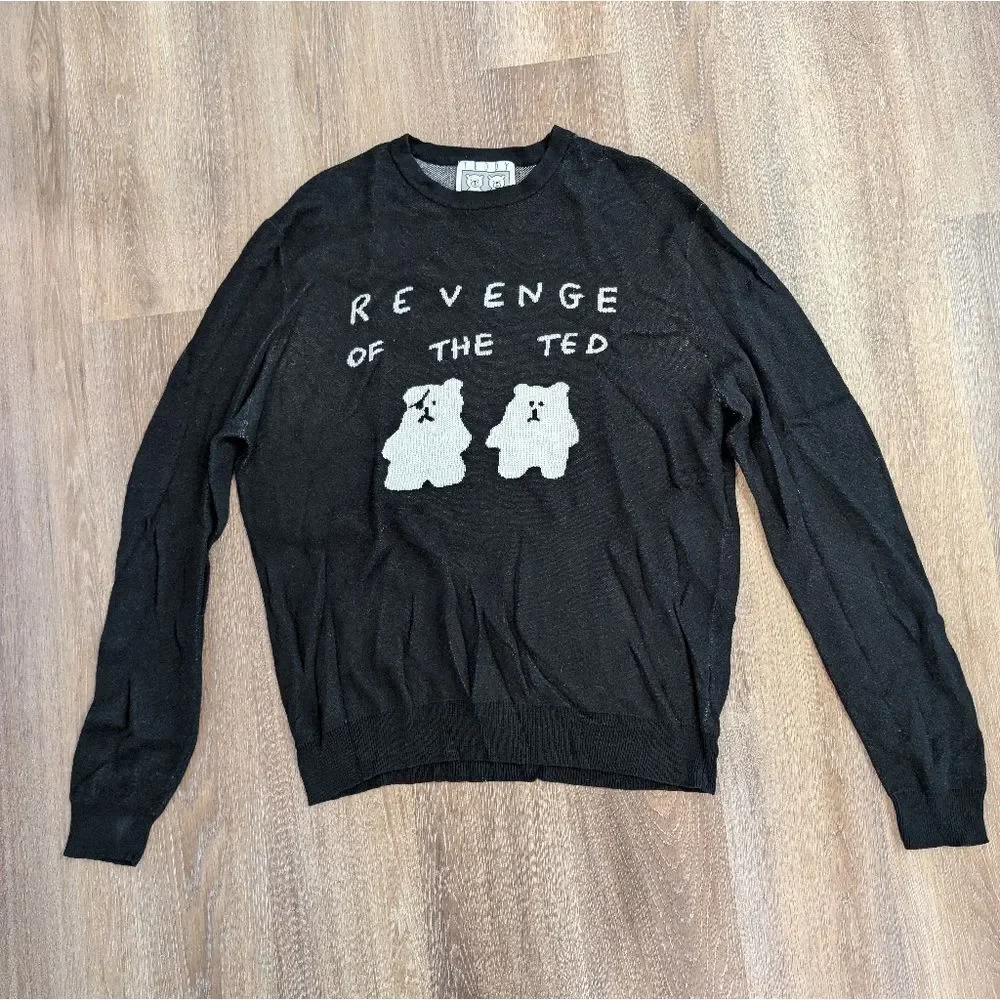 Teddy Fresh Sweater Mens Large Revenge Of The Ted Bear Lightweight Soft Black